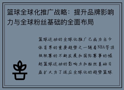 篮球全球化推广战略:提升品牌影响力与全球粉丝基础的全面布局 篮球全球化推广战略:提升品牌影响力与全球粉丝基础的全面布局